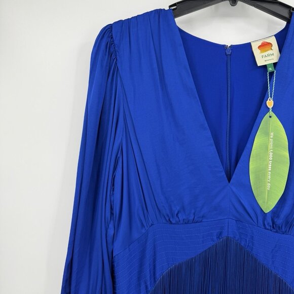 FARM Rio Blue Fringe Long Sleeve Maxi Dress Size XL Cocktail Party Semi Formal - Picture 7 of 16
